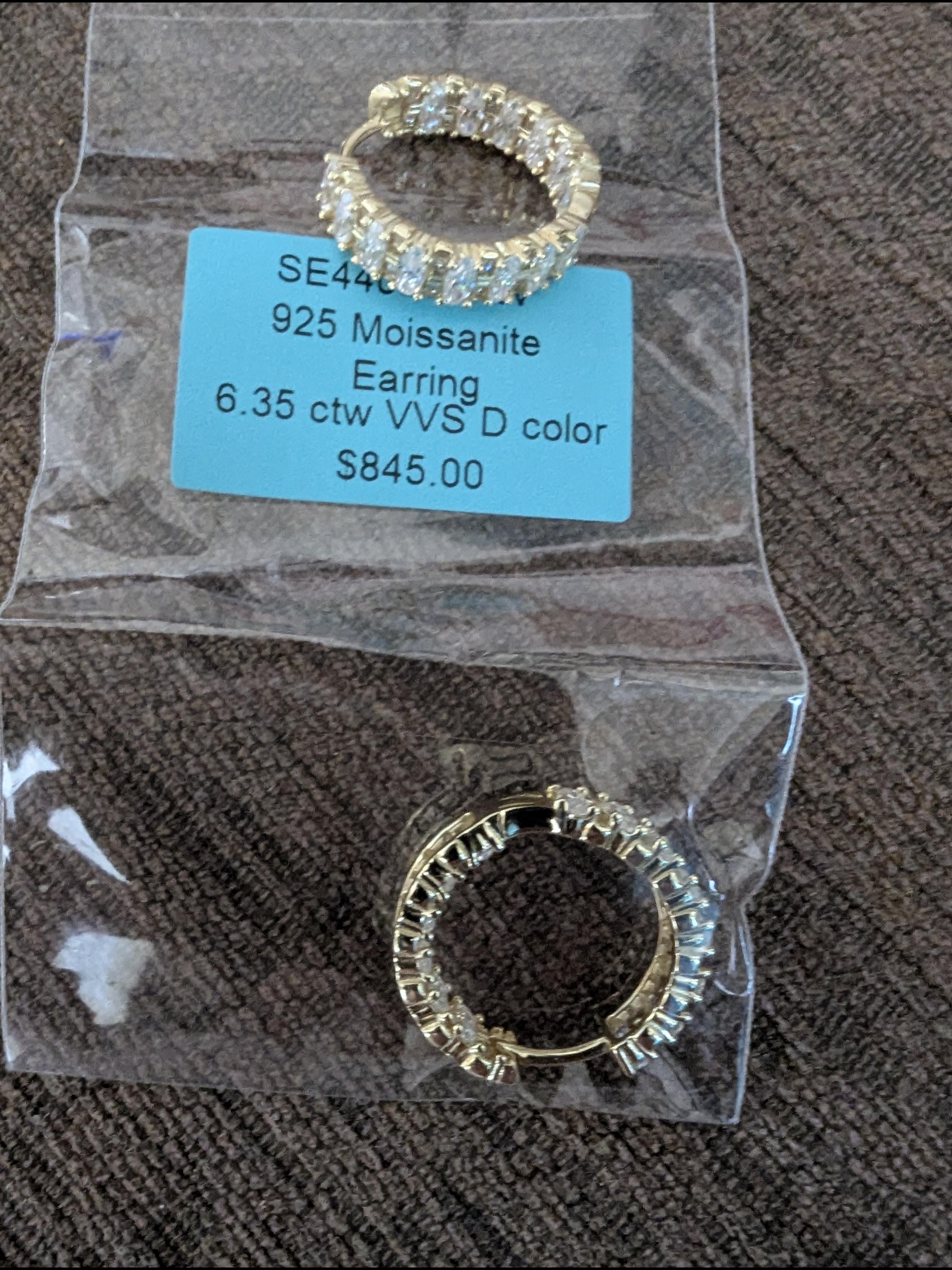 925 Sterling Silver Gold-Tone Hoop Earrings With 6.35 Ctw. Moissanite Stones